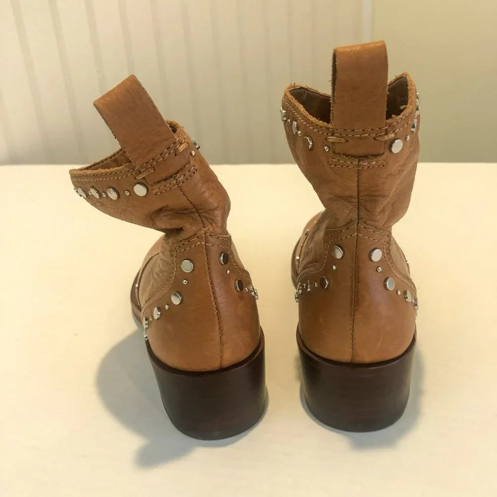 Dolce Vita 100% Leather Western Embellished Tan Cognac Ankle Booties Women's 5.5 - Picture 6 of 10